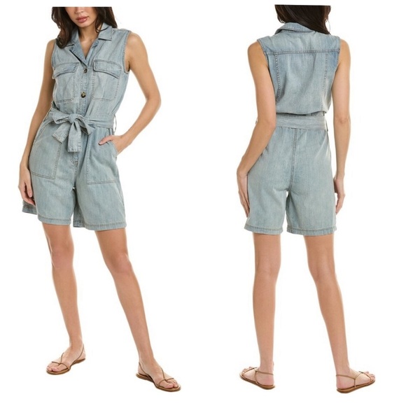 NWT Faherty Cotton & Hemp Nonstretch Denim Utility Romper Size XS - Picture 1 of 10